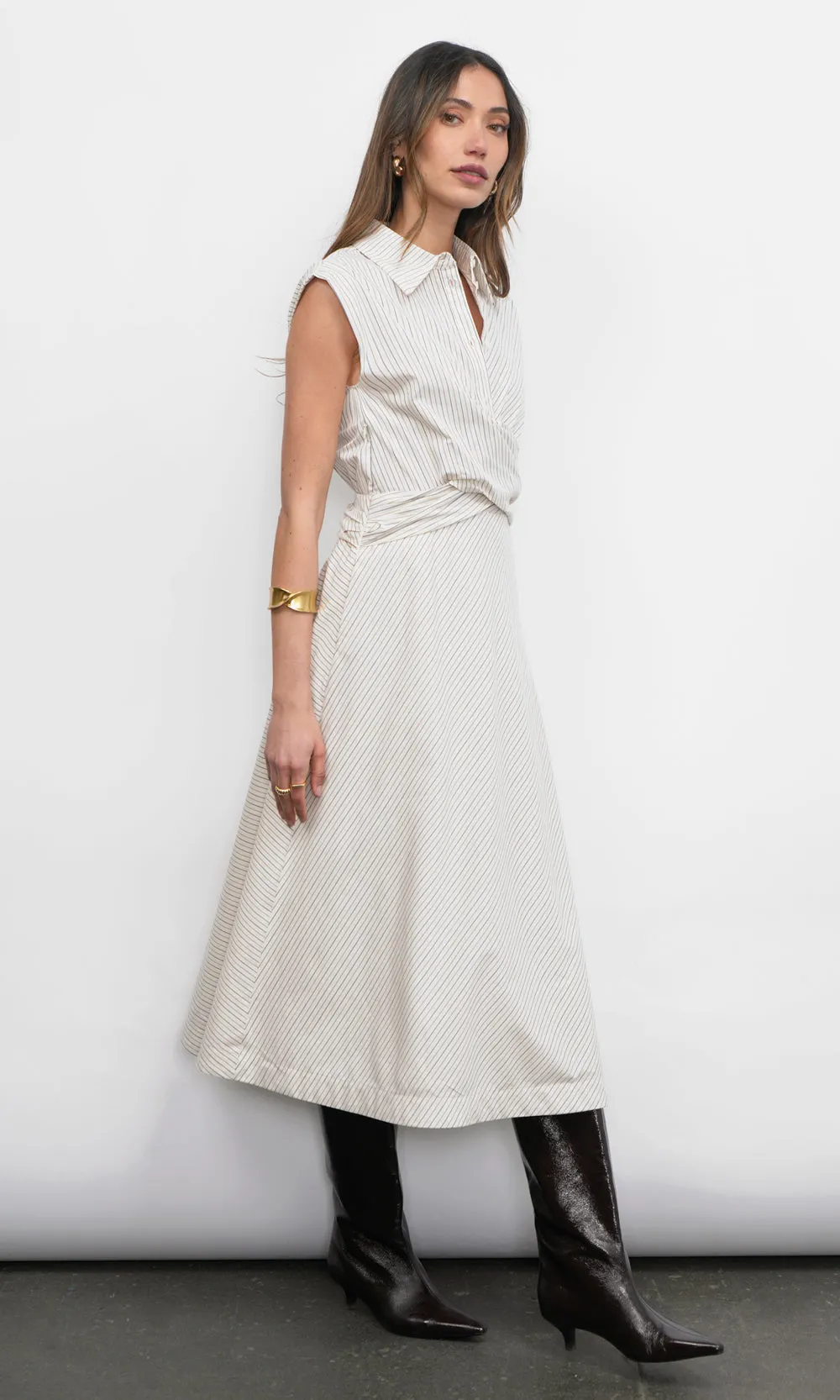 Lorena Stripe Shirt Collar Midi Dress sold by Greylin product image thumbnail 4