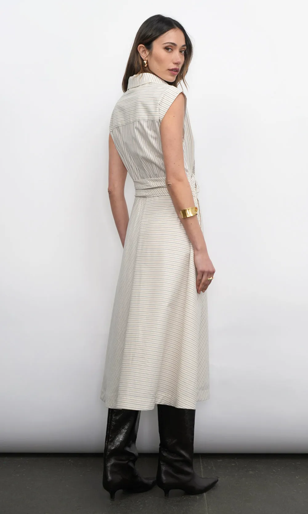 Lorena Stripe Shirt Collar Midi Dress sold by Greylin product image thumbnail 3