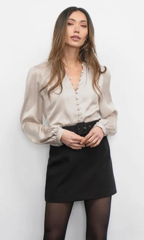 Aryanna Button Front Chalk Blouse sold by Greylin