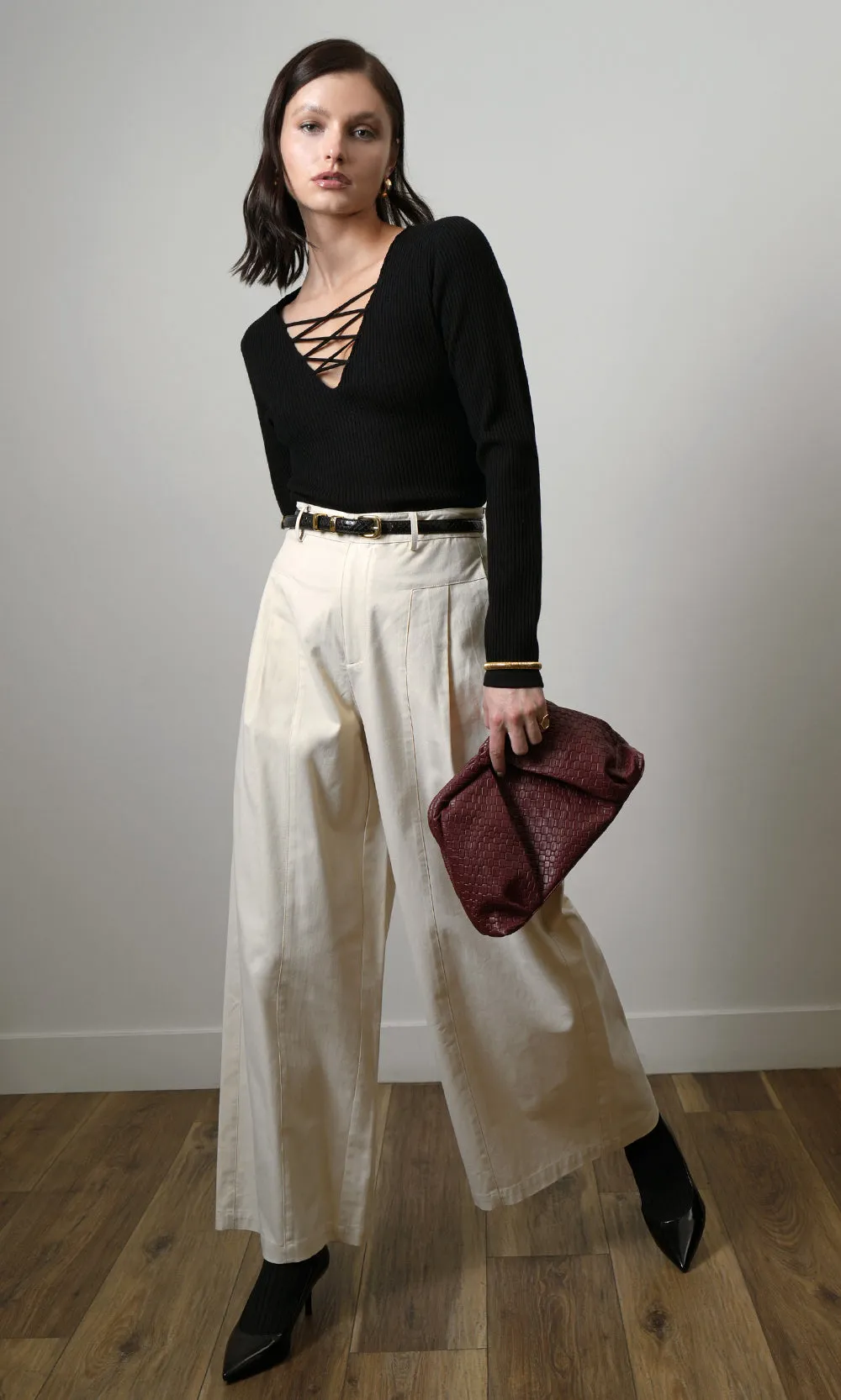 Hera Wide Leg Palazzo Twill Pants sold by Greylin product image thumbnail 4