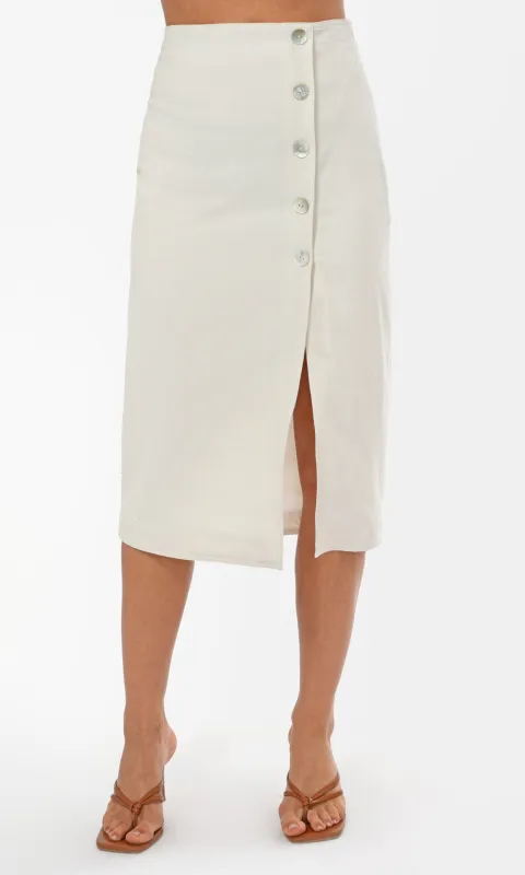 Wesly Linen Blend Button Front Pencil Midi Skirt sold by Greylin