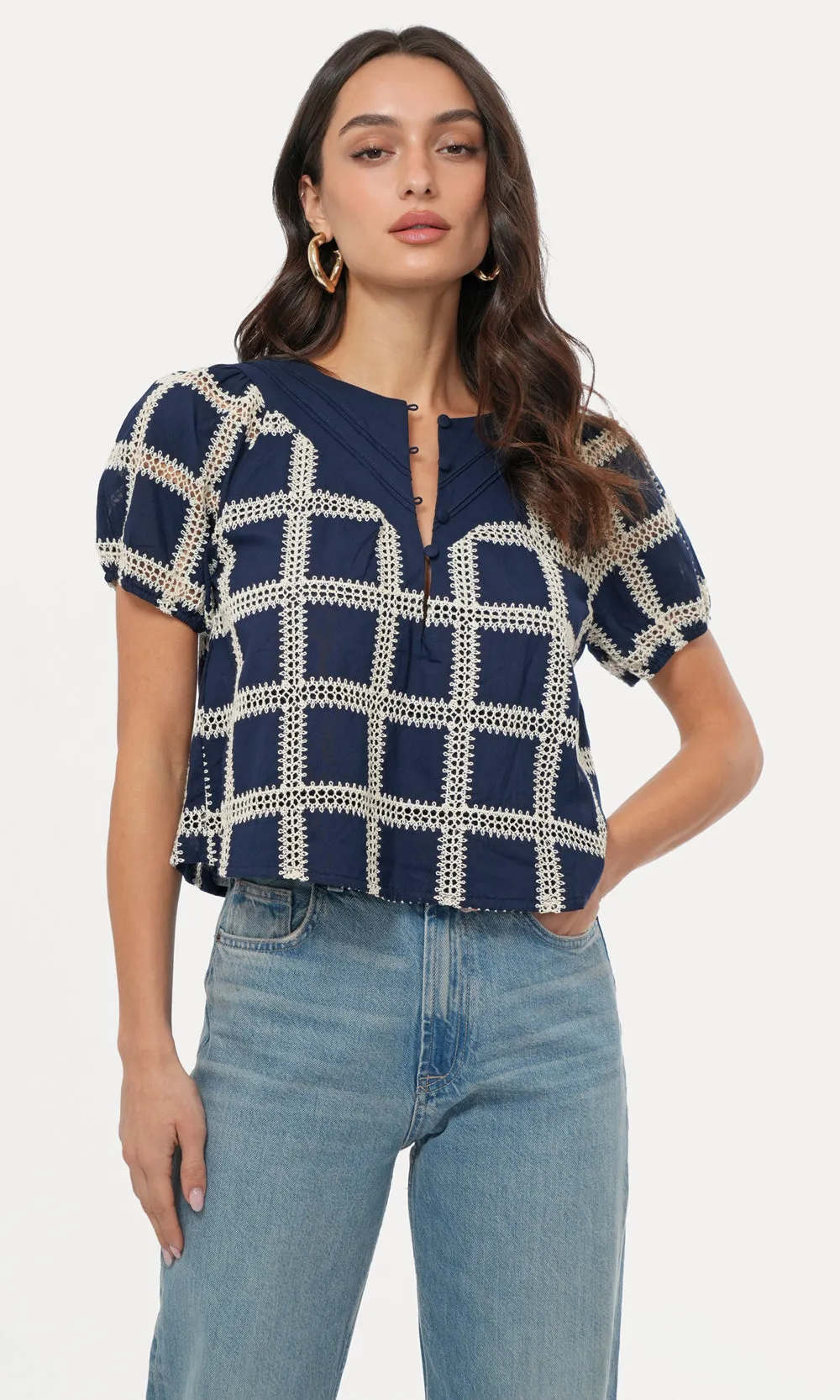 Henney Grid Crochet Top sold by Greylin