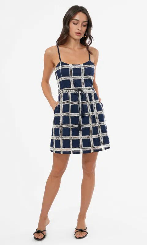 Wayna Grid Crochet Strappy Mini Dress sold by Greylin
