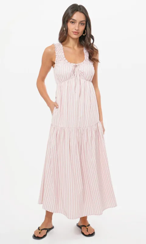 Holly Stripe Frill Midi Dress sold by Greylin