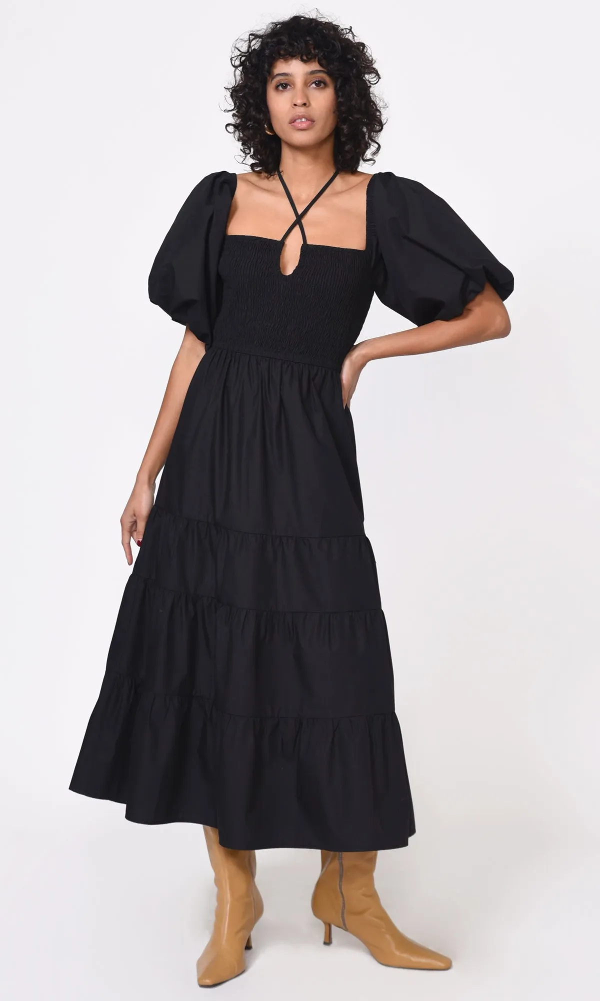 Cara Smocked Halter Poplin Dress sold by Greylin