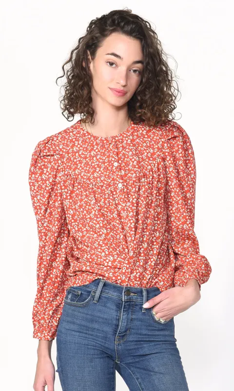 Tessa Yoke Bib Ditsy Floral Blouse sold by Greylin