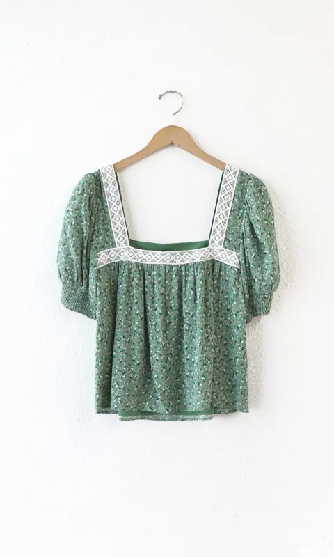 Kelly Lace Trim Floral Top sold by Greylin