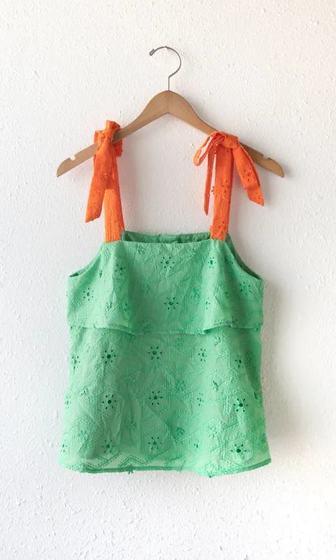 Pali Embroidered Tie Shoulder Top sold by Greylin