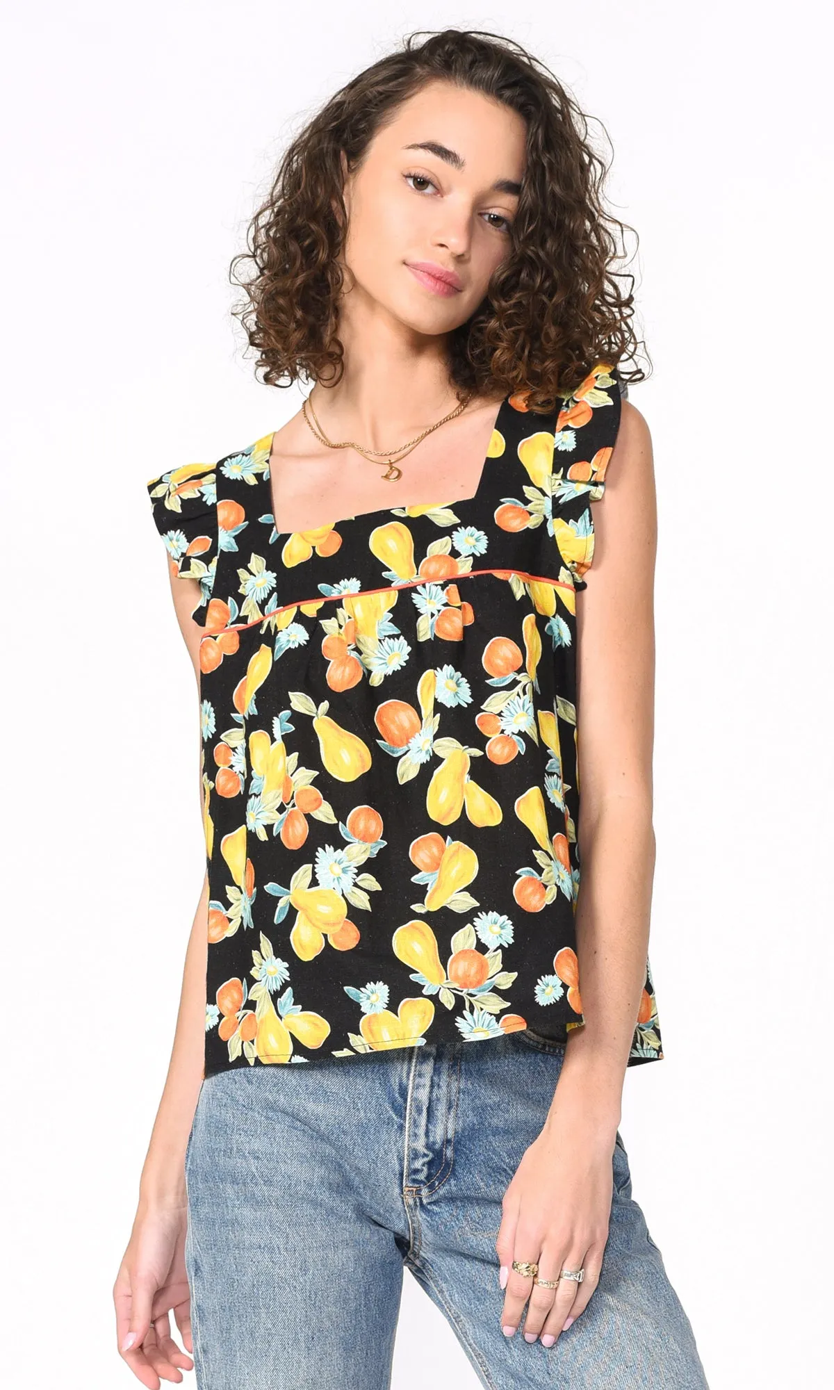 Gia Ecovero Fruit Tropics Square Neck Top sold by Greylin