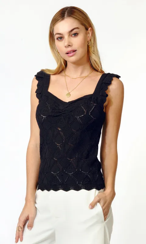 Dory Pointelle Ruffled Strap Knit Top sold by Greylin