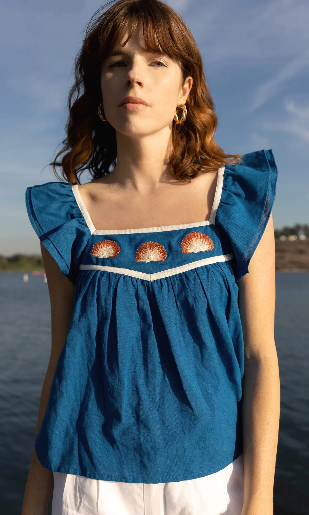 Heiko Seashell Embroidered Top sold by Greylin