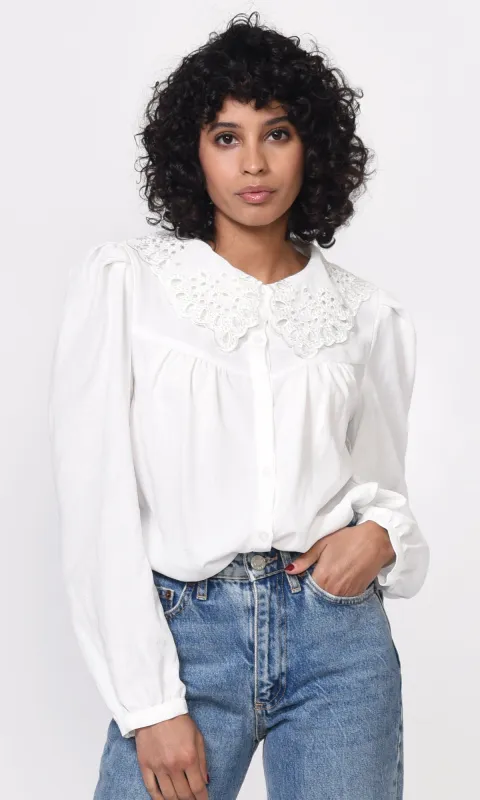 Ellias Embroidered Collar Poplin Blouse sold by Greylin