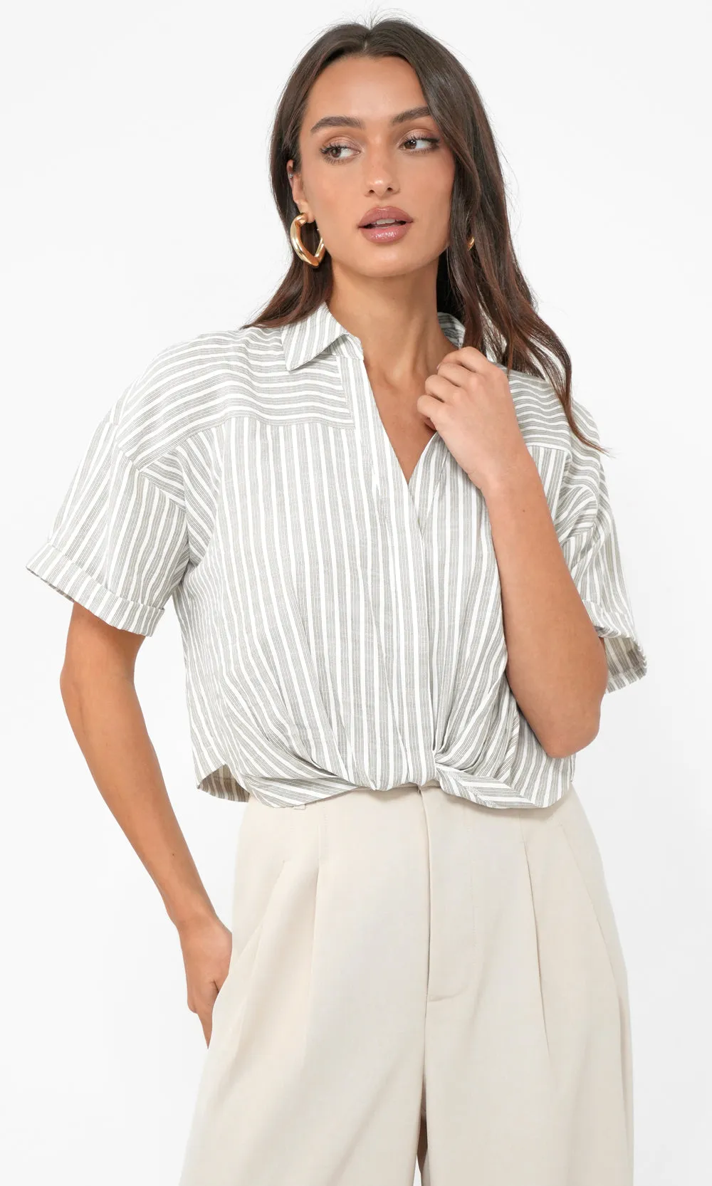 Maria Cropped Twist Front Stripe Shirt sold by Greylin product image thumbnail 2