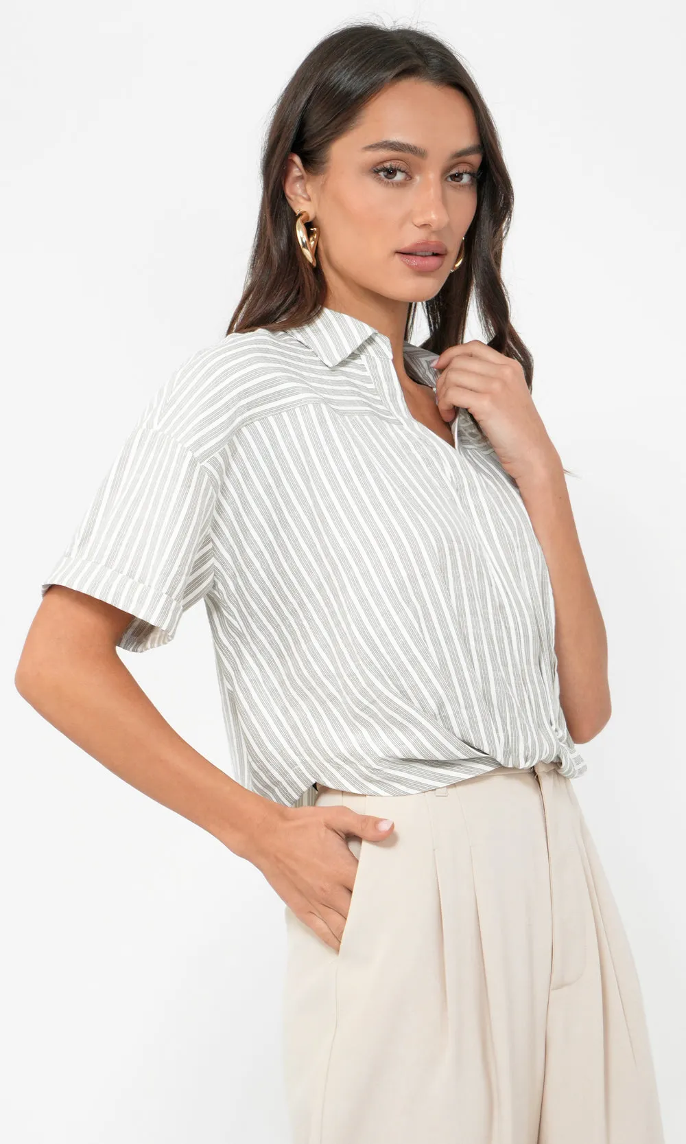 Maria Cropped Twist Front Stripe Shirt sold by Greylin product image thumbnail 3