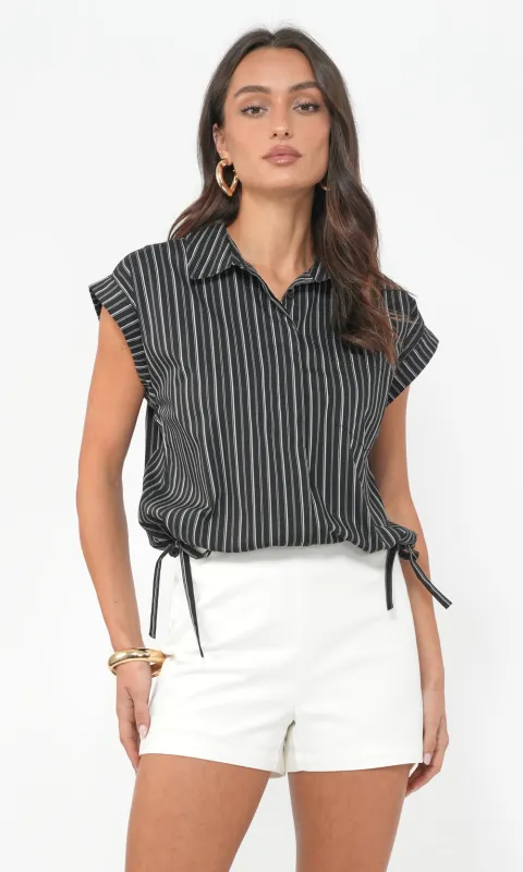 Mallory Cropped Button Down w/ Side Drawstring sold by Greylin
