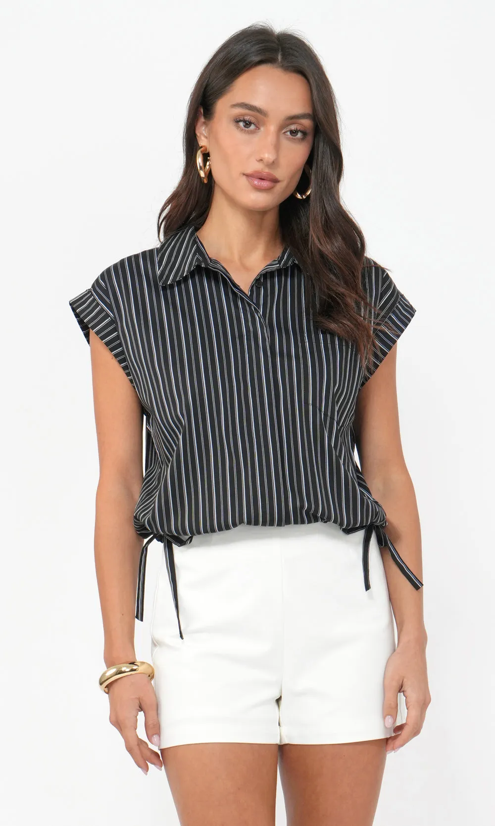 Mallory Cropped Button Down w/ Side Drawstring sold by Greylin product image thumbnail 3