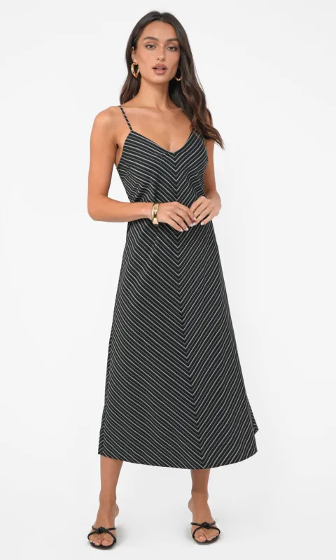 Amanda V-Neck Stripe Midi Dress sold by Greylin
