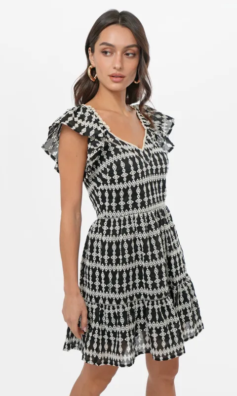 Katty Embroidery Eyelet Flutter Sleeve Mini Dress sold by Greylin