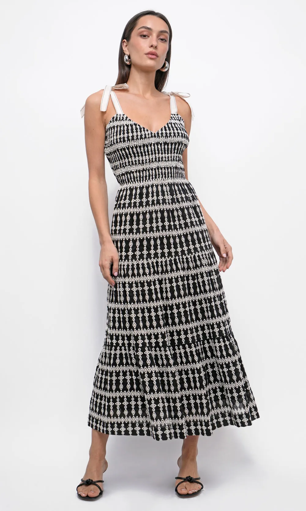 Jayla Embroidery Eyelet Smocked Midi Dress sold by Greylin product image thumbnail 3