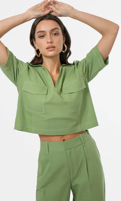 Cecilia Boxy Cropped Utility Shirt sold by Greylin