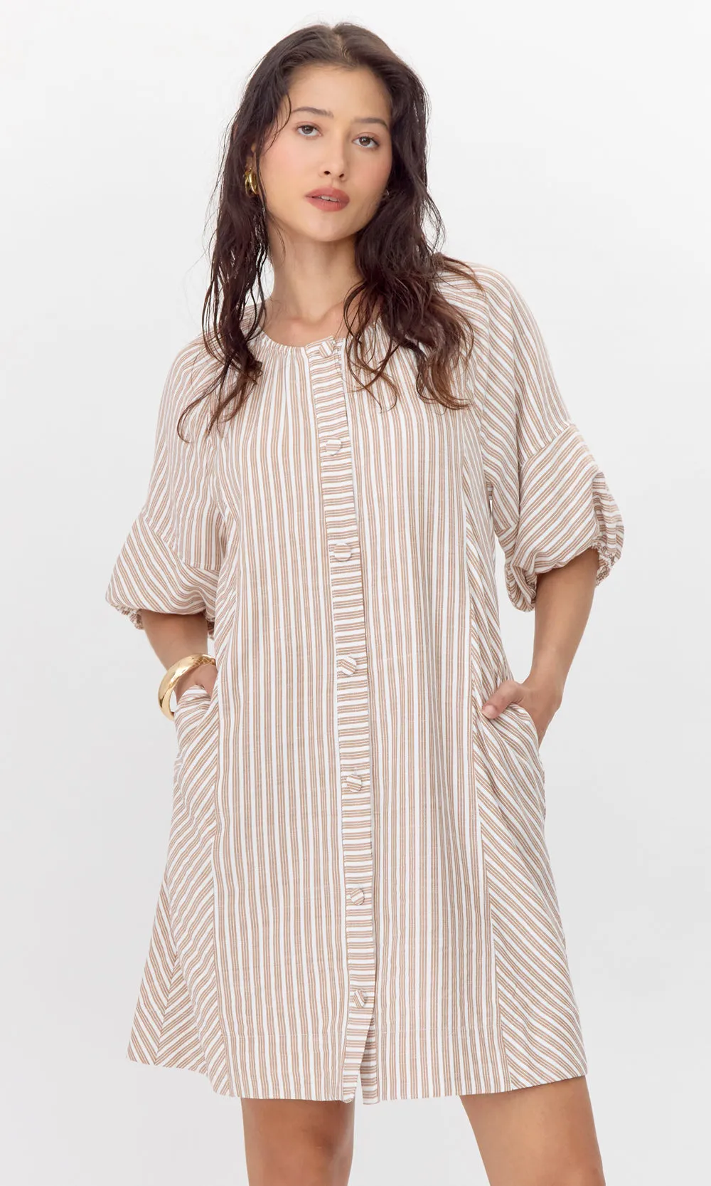 Kyra Stripe Button Front Mini Dress sold by Greylin