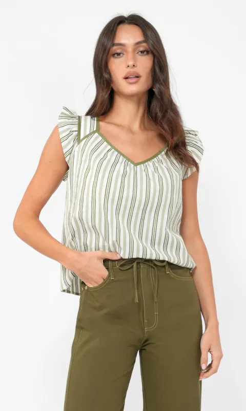 Olga Stripe Flutter Sleeve Top made by Greylin