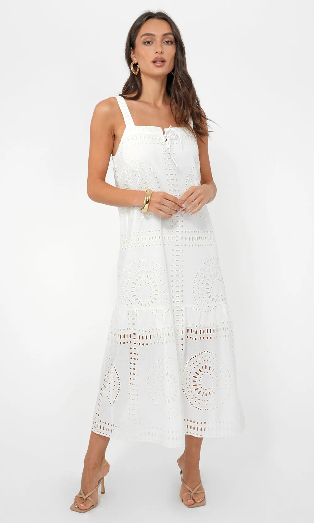 Hydie Eyelet Tie Front Midi Dress sold by Greylin product image thumbnail 2