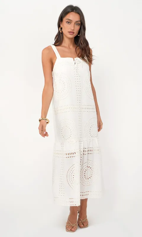 Hydie Eyelet Tie Front Midi Dress made by Greylin