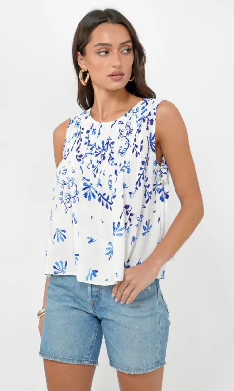 Kalis Pintucked Swing Top w/ Side Tie sold by Greylin