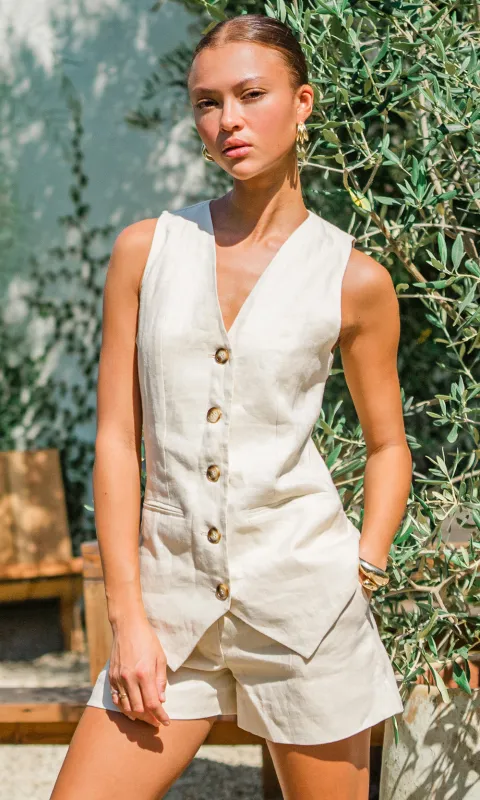 Tannia Long Linen Vest sold by Greylin