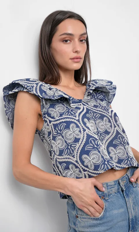 Minnie Embroidered Ruffled Top sold by Greylin