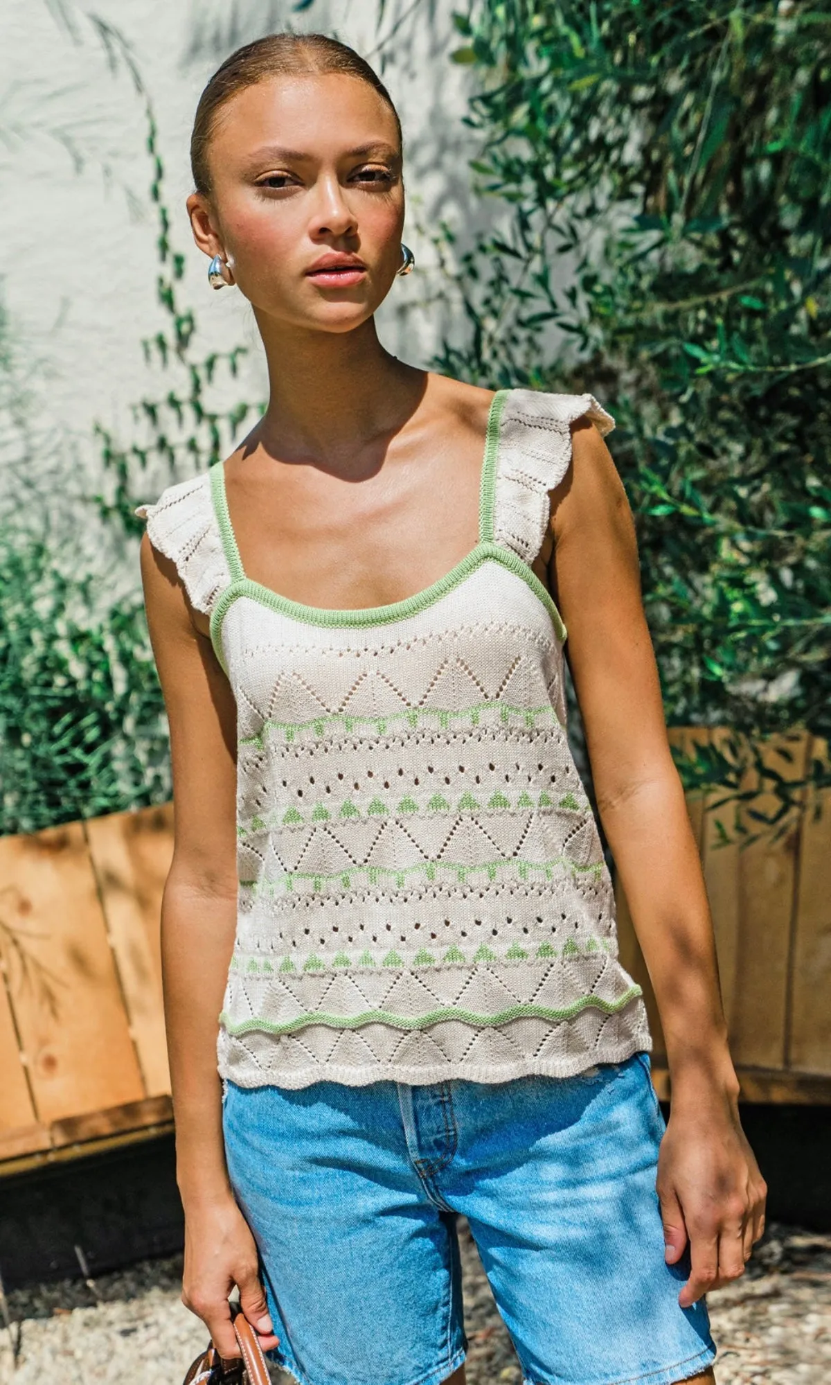 Daisy Flutter Sleeve Pointelle Sweater Top sold by Greylin product image thumbnail 3