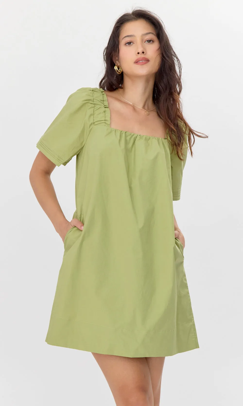 Nadia Poplin Square Neck Mini Dress sold by Greylin