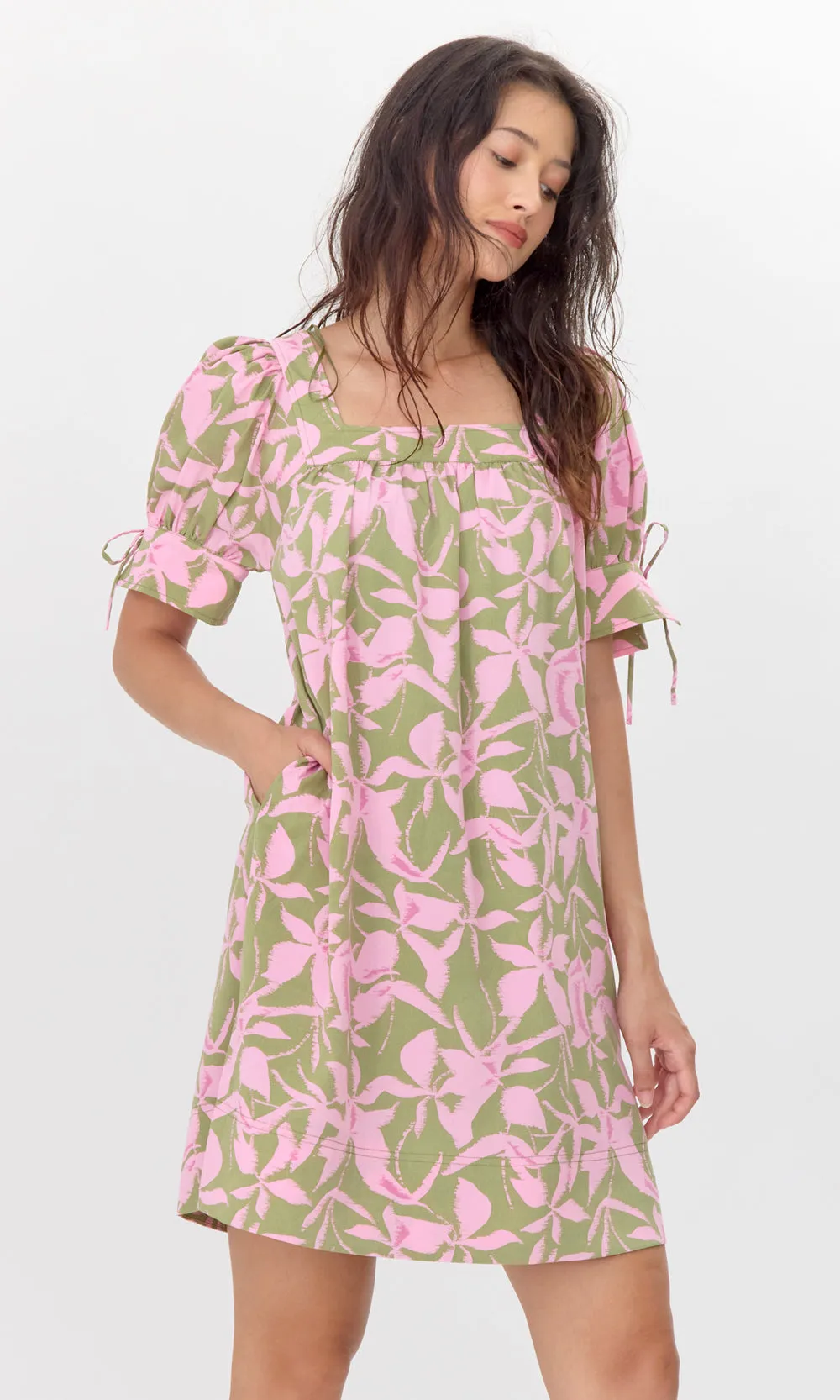 Vienna Print Square Neck Mini Dress with Tie Sleeve sold by Greylin product image thumbnail 3