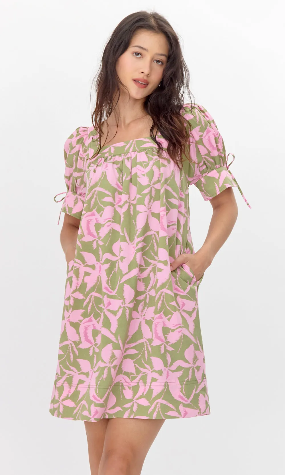Vienna Print Square Neck Mini Dress with Tie Sleeve sold by Greylin product image thumbnail 2
