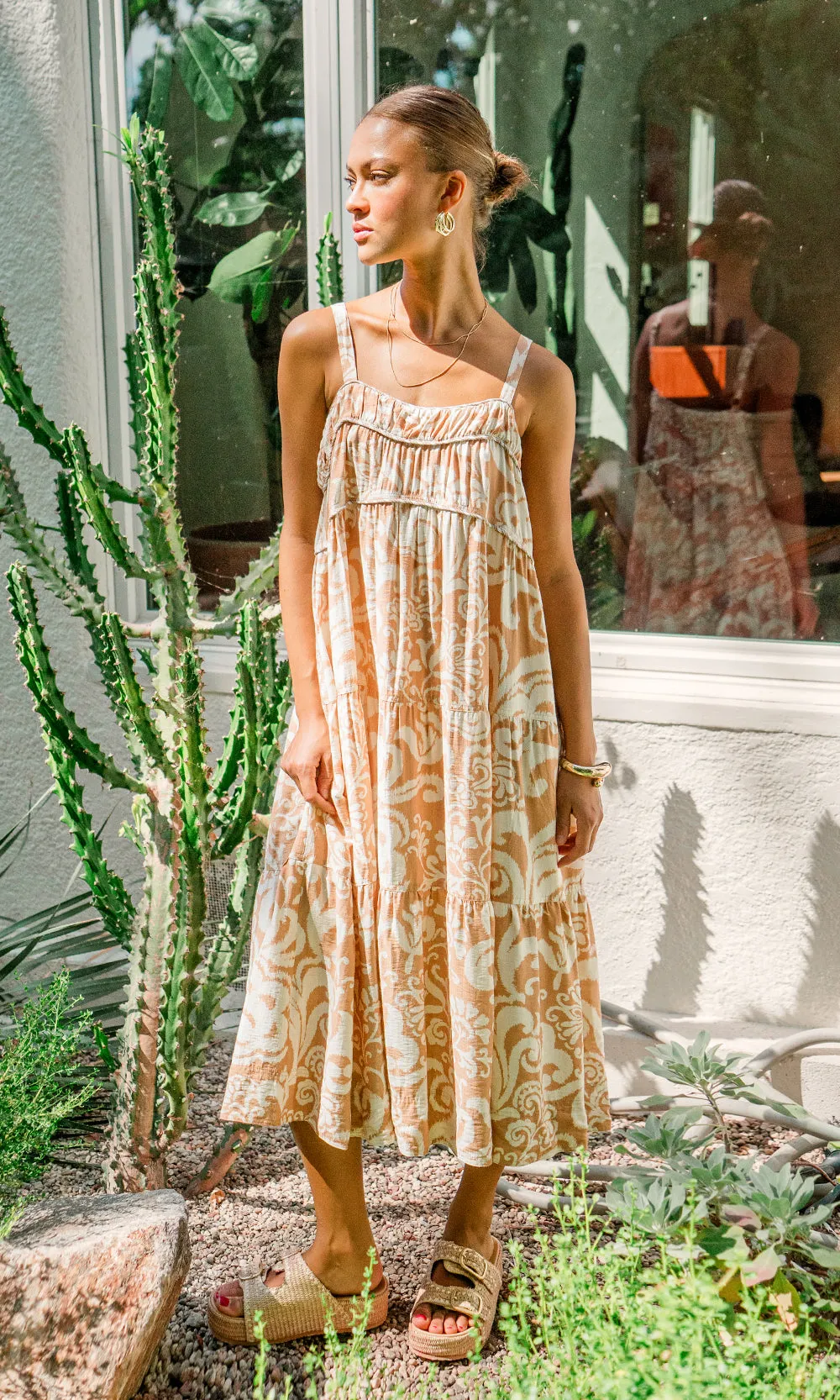 Sita Print Tiered Midi Dress with Piping Detail sold by Greylin product image thumbnail 3