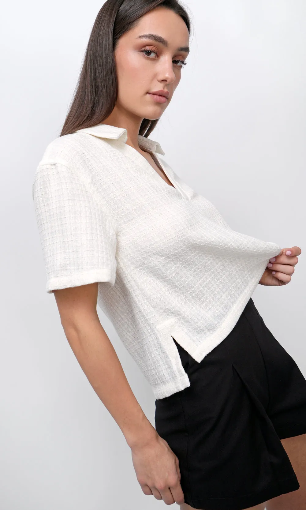 Chelly Textured Pullover Boxy Polo Shirt sold by Greylin product image thumbnail 3