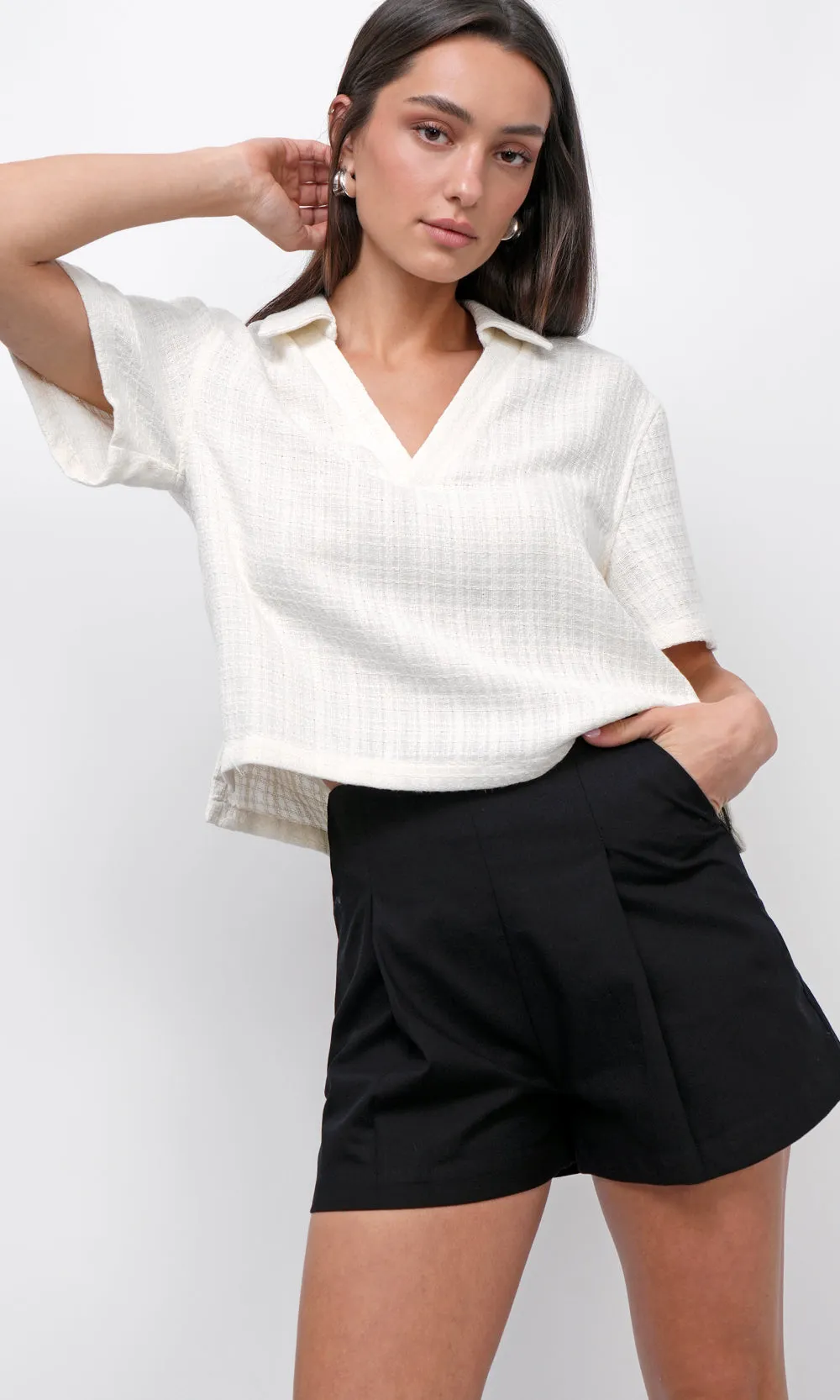 Chelly Textured Pullover Boxy Polo Shirt sold by Greylin