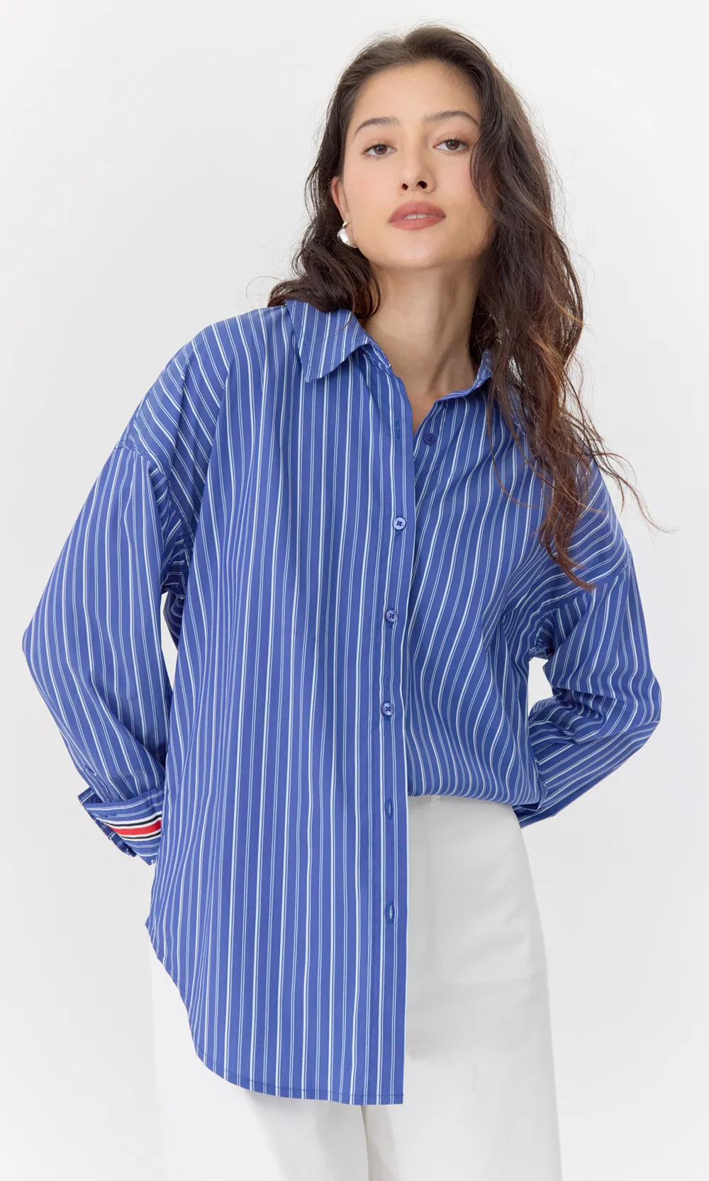 Hattie Poplin Oversized Stripe Shirt sold by Greylin