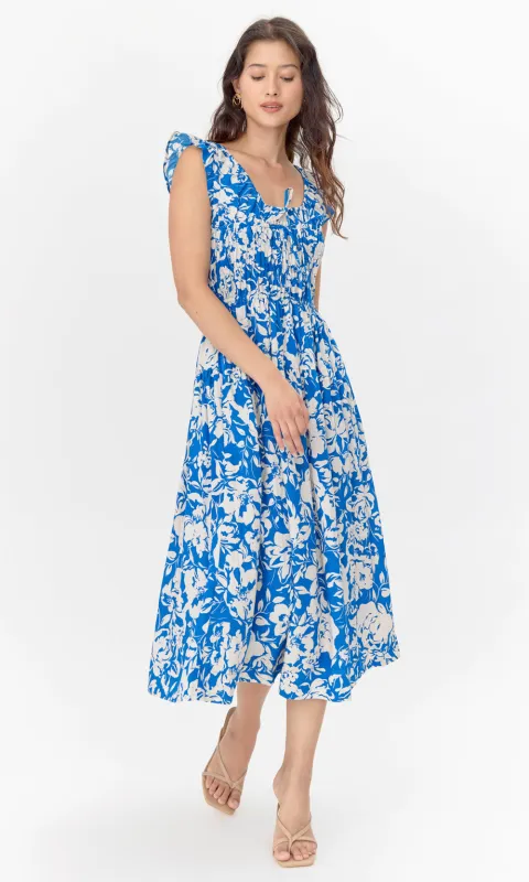 Daria Smocked Print Midi Dress sold by Greylin