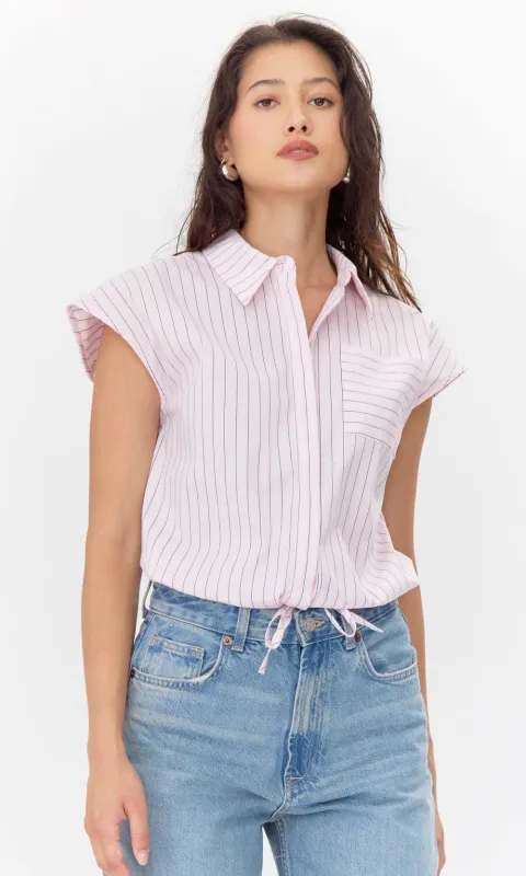 Nala Cotton Blend Striped Shirt with Drawstring sold by Greylin