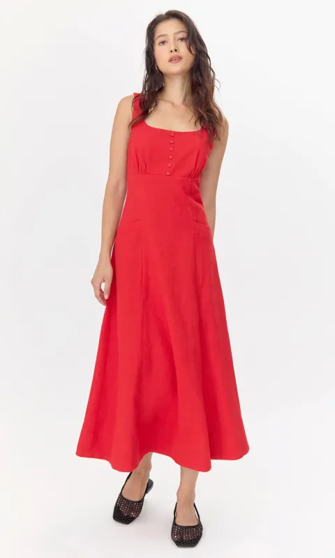 Marjorie Tie Linen Midi Dress made by Greylin