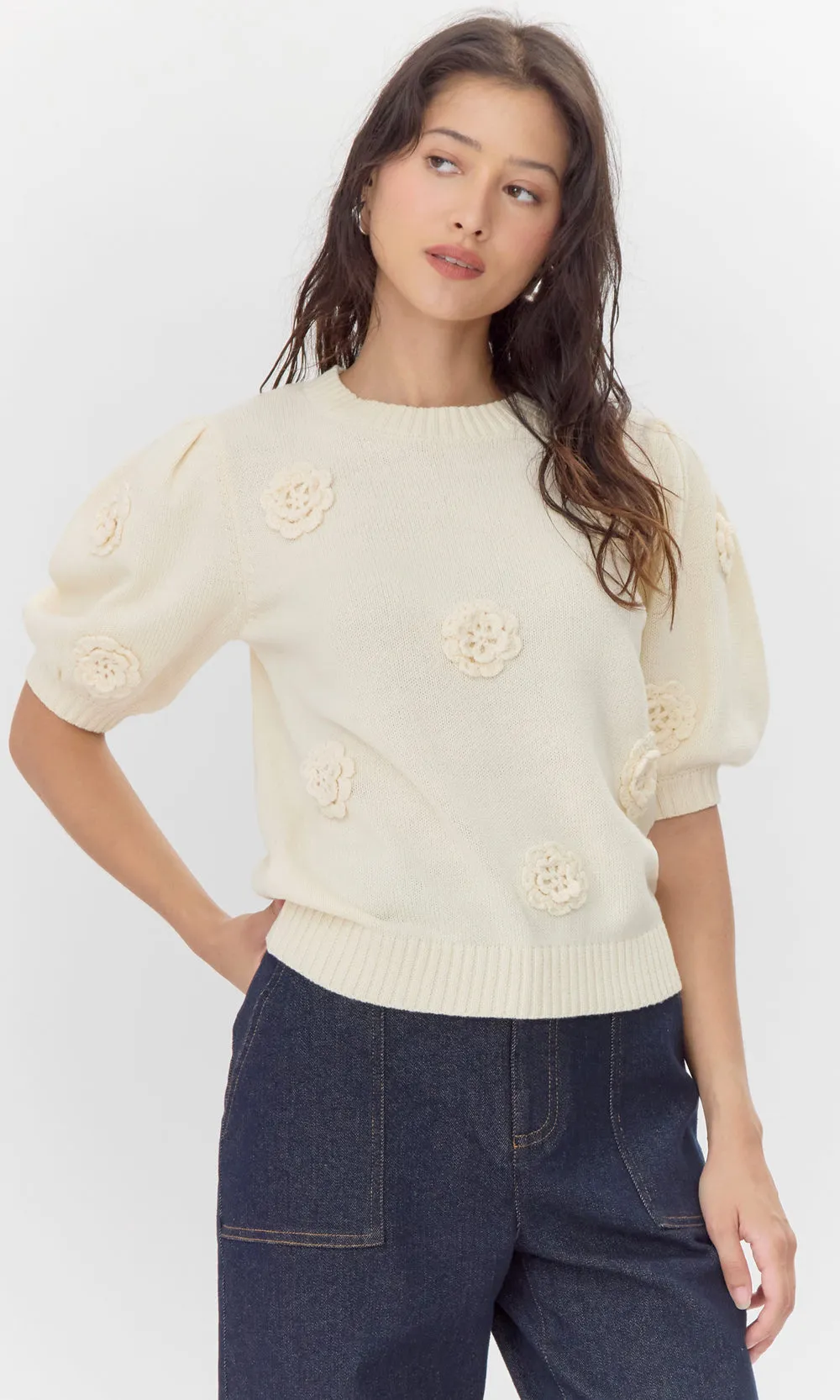Bria Rosette Puff Sleeve Sweater sold by Greylin product image thumbnail 4