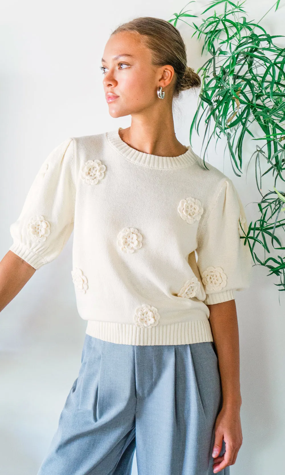 Bria Rosette Puff Sleeve Sweater sold by Greylin product image thumbnail 2