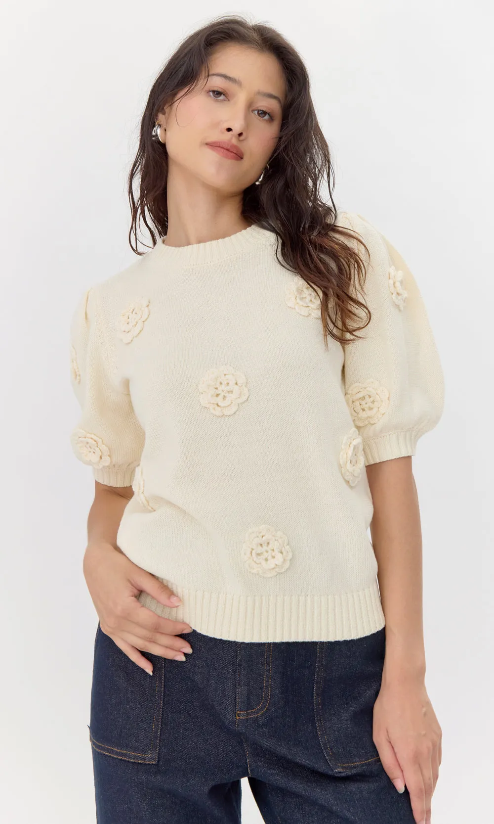 Bria Rosette Puff Sleeve Sweater sold by Greylin product image thumbnail 3