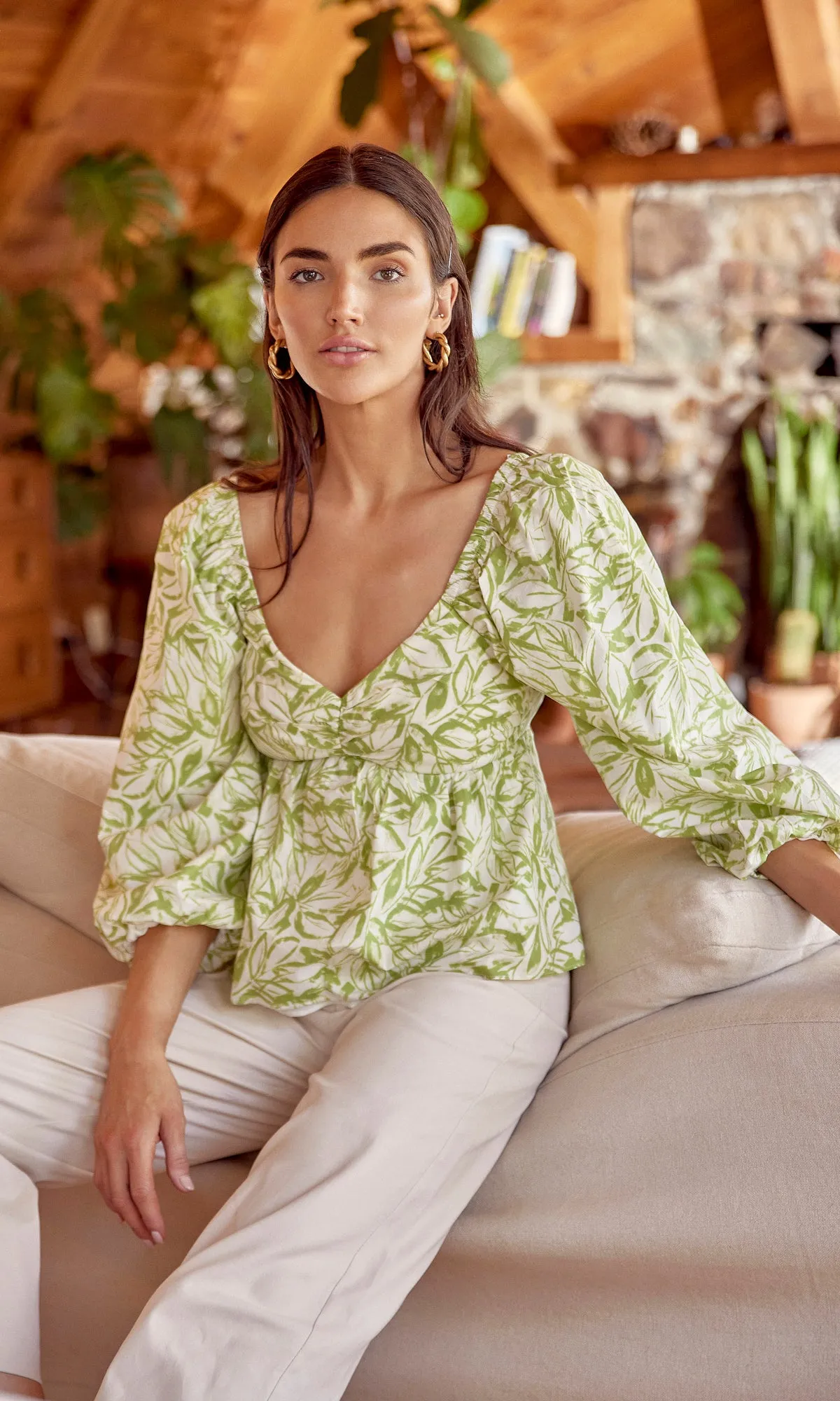 Anita Puff Sleeve Tie Back Top sold by Greylin