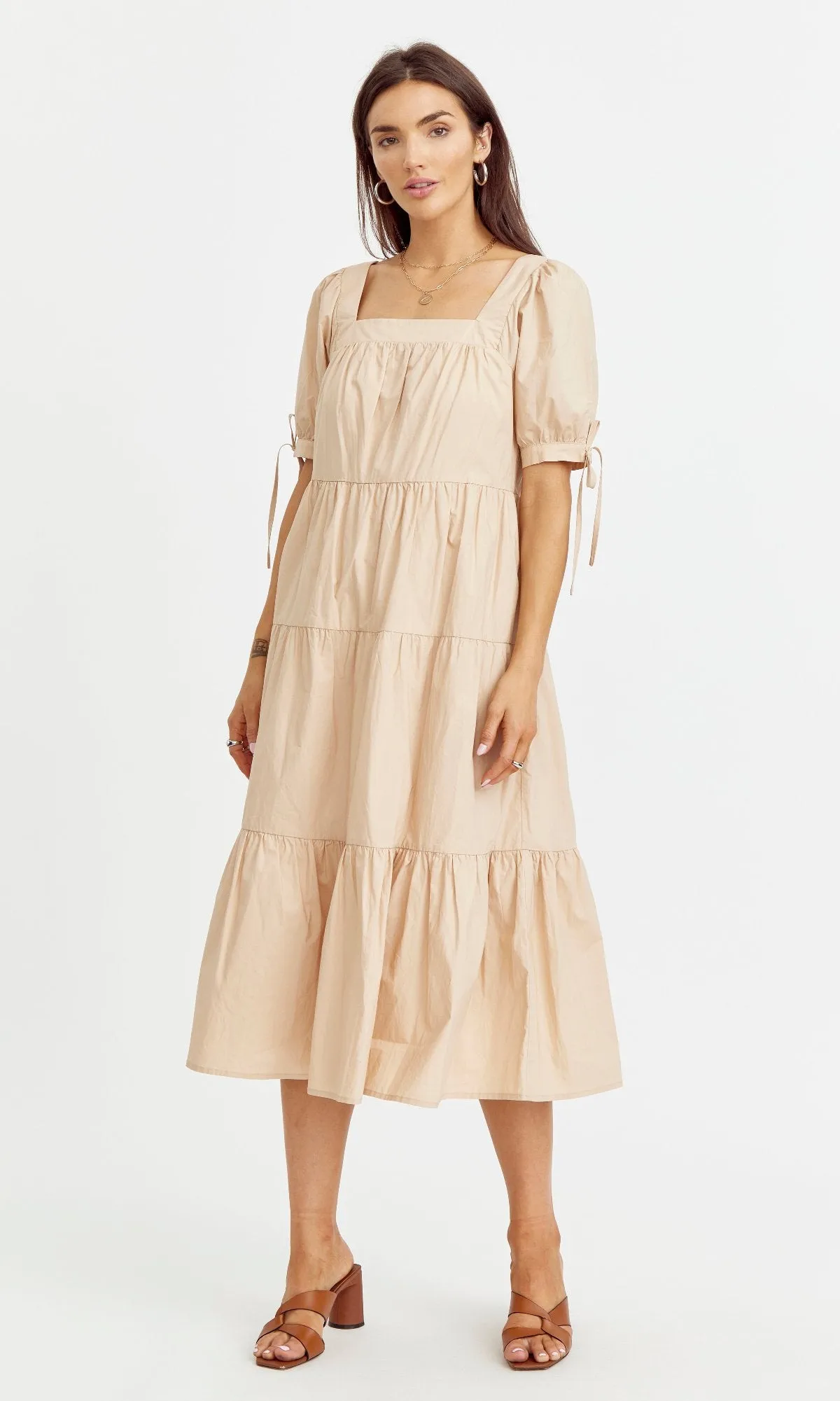 Tessa Tiered Poplin Midi Dress sold by Greylin