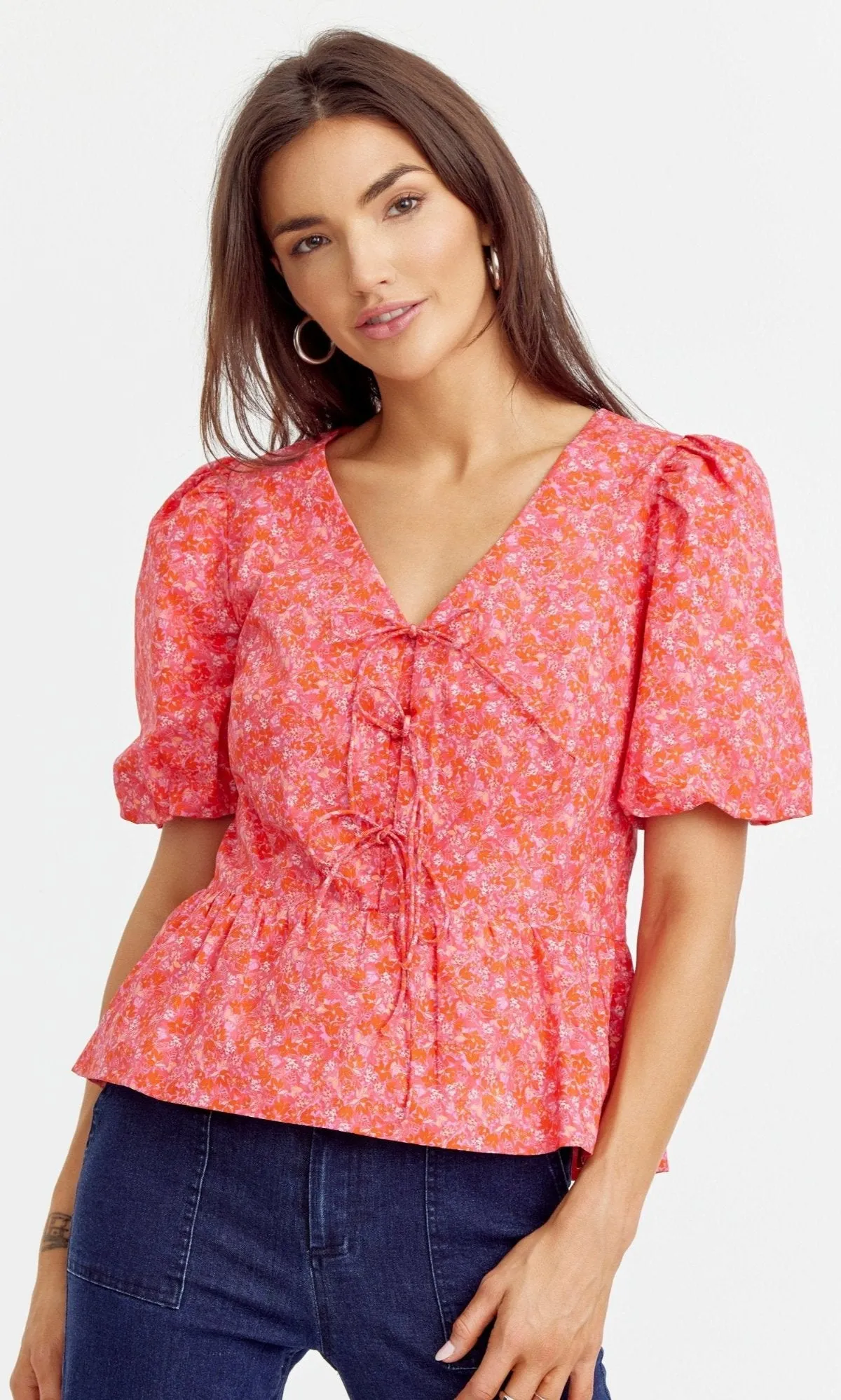 Betty Poplin Puff Sleeve Top sold by Greylin