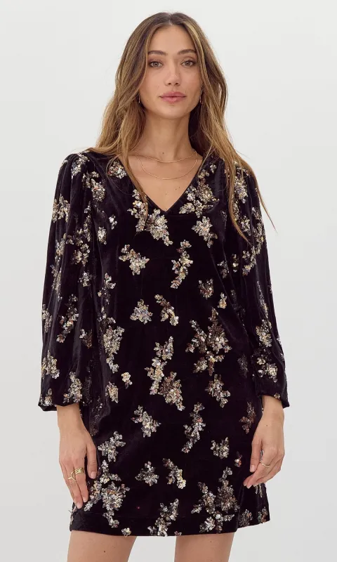 Helena Velvet Sequin Mini Dress sold by Greylin