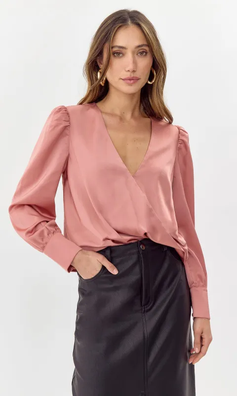 Lourdes Wrap Front Cuffed Blouse sold by Greylin